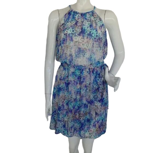 GUESS Dress, 4, Abstract Blue Floral, Spaghetti strap, Sash belt, Sleeveless - Picture 1 of 13